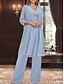 preiswerte Unter 129,99 $-Kleid Sets Brautmutterkleid Hochzeitsgast Elegant Einfach V-Ausschnitt Bodenlänglich Polyester Langarm mit Einfarbigkeit