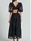 abordables Robes de cocktail-Robes A-Ligne Jaune Beurre Robe en Dentelle Brodée Mariage Invité de Mariage Longueur Maxi Manches Mi-Longues Col V Dentelle Sans Dos