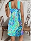 cheap Floral Dress-Women&#039;s Mini Dress Sundress A Line Dress Vacation Casual Outdoor Going out Regular Fit Floral Graphic Sleeveless Halter Neck White Blue Green Summer