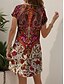 abordables Vestidos Boho-Mujer Mini vestido Vestido de Punto Vestido informal Vestido estilo camiseta Vestido de verano Vacaciones Casual Estilo playero Ajuste regular Floral Graphic Cosecha Manga Corta Escote en Pico Rojo