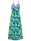 abordables Robes Floraux Imprimés-Femmes Robe Midi Robe d&#039;été Robe Nuisette Robe bohème Mode Moderne Quotidien Plage Week-end Coupe régulière Fleuri Sans manches Col en V Jaune clair Jaune Bleu Violet Été