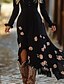 abordables Robes Bohémiennes-Femmes Robe Midi Robe bohème Robe Imprimée Robe occidentale Mode Extérieur Vacances Week-end Coupe régulière Uni manche longue Col en V Noir Été