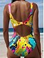 billiga One-piece-baddräkter-Kvinnors Badkläder En Del Baddräkt Strand Kläder Sommar Grafisk Geometrisk U Hals Ärmlösa Badkläder