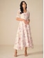 abordables Vestidos de vacaciones-Mujer Vestido maxi Vestido de una línea Elegante Vacaciones Diario Ajuste regular Floral Manga Corta Escote en Pico Rosa Verano