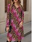 ieftine Rochie Artă și Design-Pentru femei Rochii Midi Rochii Tricou Casual Dată Potrivire Largă Grafic Leopard Geometric Manșon Lung Guler Cămașă Roz Îmbujorat Vară Toamnă Iarnă