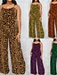 お買い得  グラフィックコットンリネンパンツ-女性用 標準 ジャンプスーツ ストリートファッション レオパード ノースリーブ Ｕネック ポケット ストリート 日常 レギュラー イエロー ネイビーブルー パープル 夏
