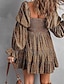 preiswerte Ausgefallene Kleider-Damen Minikleid Blumenkleid Boho-Kleid Druckkleid Westernkleid Klassisch Modern Outdoor Urlaub Ferien Normale Passform Blume Langarm Schulterfrei Blau Braun Grün Aprikose Sommer