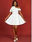 abordables Petites Robes Blanches-Robes de mariée ligne A une épaule manches courtes courte  mini robes de mariée en satin avec couleur unie
