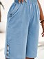 baratos Shorts de linho de algodão-Mulheres Shorts de algodão e linho Calção Colheita Roupa de rua Casual Comprimento do joelho Natural Tecido Bolsos Cintura elástica Exterior Confortável Ao ar livre Para Noite Azul de céu claro Preto