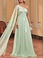 abordables Robes de demoiselle d&#039;honneur-Robes de mariage vertes A-Line avec appliques en dentelle à une épaule sans manches longueur de sol en chiffon robes de mariée avec détails froncés