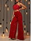 baratos calças femininas de festa-Womens Calças Baggy Chinos de Perna Larga Moda Streetwear Comprimento Total Cintura Alta Lisa Lantejoulas Confortáveis Macias Microelásticas Ao Ar Livre Festa Rua Preto Rosa Vermelho Verão Primavera