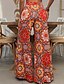 billiga breda ben och hög midja-Dam Brett skaft Flared byxor Byxor Semester Boho Fullängd Hög midja Blomma Elastisk midja Andningsfunktion Bekväm Microelastisk Gata Dagliga kläder Utekväll Orange Sommar Normal