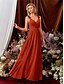 preiswerte Brautjungfernkleider-A-Linie Brautjungfernkleid V-Ausschnitt Ärmellos Elegant Bodenlang Chiffon mit Einfarbig