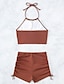billiga Bikiniset-Dam Badkläder Bikini 2 st Baddräkt Öppen rygg Standkläder Sommar Ensfärgat Halterneck Ärmlös Baddräkter