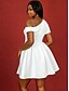 abordables Petites Robes Blanches-Robes de mariée ligne A une épaule manches courtes courte  mini robes de mariée en satin avec couleur unie