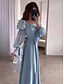 abordables BLEU-Robe de Quinceanera A-Ligne Robe Élégante Mariage Formel Longueur de Sol Manches Longues Col Carré Satin avec Volants