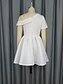 abordables Petites Robes Blanches-Robes de mariée ligne A une épaule manches courtes courte  mini robes de mariée en satin avec couleur unie