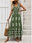 abordables Robes Boho-Femmes Robe maxi Robe trapèze Vacances Occasionnel Extérieur Sortir Coupe régulière Fleuri Graphique Sans manches Col en V Vert Été
