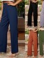 baratos Calça de linho de algodão simples-Mulheres Calças de linho de algodão Calças Roupa de rua Casual Comprimento total Natural Tecido Cintura elástica Confortável Casual / Diário Final de semana Cinzento Azul Marinho Preto Verde Tropa