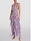 voordelige Bruiloftsgastjurken-Bruiloft Gast Jurken A-Lijn Crew Neck Mouwloos Maxi Lengte Chiffon Bloemenprint Bruidsjurken Met Ruffles
