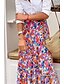 levne Grafické sukně-Dámské Sukně Čechy Módní Cikánský Maxi Střední vzestup Sukně Květinový Tisk Lehce elastické Dovolená ulice Fuchsiová Léto Polyester