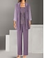 abordables Costumes-pantalons pour maman-Ensemble de Pantalon Mère de la Mariée Robe Invitée de Mariage Élégante Simple Col Bijou Longueur Longue Polyester Manches Longues avec Couleur Unie