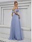 billiga Brudtärneklänningar-A-linje Tärnklänning Off Shoulder Ärm-lös Elegant Golvlängd Tyll med Enfärgad