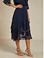 tanie Formalne spódnice-Damskie Spódnica Elegancja Midi Średni Talia Spódnice Kwiatowy Wielowarstwowy Nieelastyczny Impreza Casual Granatowy Lato Szyfon