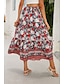 baratos Saias gráficas-Mulheres Saia Bohemia Casual Boho Longo Cintura Média Saias Floral Imprimir Micro-Elástica Férias Rua Amêndoa Vermelho Azul Laranja Verão Raiom