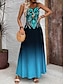 abordables Robes Boho-Femmes Robe maxi Robe trapèze Robe Nuisette Vacances Occasionnel Boho Plage Coupe régulière A Ombre Fleuri Graphique Sans manches Col en V Col Rond Glace bleue Été Printemps