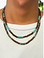 abordables Joyas para hombres-Collar de cuentas de madera natural para hombre con detalles en turquesa, estilo bohemio surfista, joyería ajustable para playa, festivales y atuendos casuales.