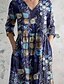 abordables Robe Boho de Vacances-Femmes Robe Midi Robe bohème Robe fourreau Classique Moderne Vacances Fête Sortir Coupe régulière Fleur manche longue Col en V bleu marine Abricot Été