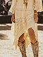 billiga Bohemklänningar-Dam Midiklänning Boho-klänning Västerländsk klänning Mode Utomhus Semester Helgdag Normal Slät Långärmad V-hals Aprikos Sommar