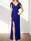 economico Abiti da sposa-Abiti da invitata di matrimonio in A-Line abito elegante invitata di matrimonio lunghezza fino al pavimento senza maniche scollo a V in chiffon retro a cowl con pieghe fessura