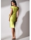cheap Cocktail Dresses-Sheath Column Tea Length Cocktail Dresses Party Dresses Elegant Glittering Short Sleeve Off Shoulder Wedding Formal Stretch Satin with Slit