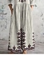 abordables Robe Boho de Vacances-Femmes Robe Midi Robe bohème Robe fourreau Classique Moderne Vacances Fête Sortir Coupe régulière Fleur manche longue Col en V bleu marine Abricot Été