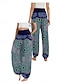 billiga Grafisk linnebyxa i bomull-Dam Linneinspirerade byxor Brett skaft Byxor Etnisk Stil Ledigt Boho Fullängd Hög midja Blommig Grafisk Paisley Ficka Elastisk midja Tryck Mateial som andas Mjuk Microelastisk Utomhus Yoga Mörklila