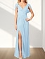 economico Abiti da sposa-Abiti da invitata di matrimonio in A-Line abito elegante invitata di matrimonio lunghezza fino al pavimento senza maniche scollo a V in chiffon retro a cowl con pieghe fessura