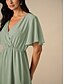 abordables Robes décontractées-Femmes Robe Longueur Genou Robe de demoiselle d&#039;honneur Robe trapèze Élégant Manche à volant robe demoiselle d honneur Cocktail Coupe régulière Uni Manche Courte Col en V Rose Claire Bleu Vert Été