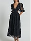 abordables Robes de cocktail-Robes A-Ligne Jaune Beurre Robe en Dentelle Brodée Mariage Invité de Mariage Longueur Maxi Manches Mi-Longues Col V Dentelle Sans Dos