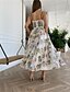 voordelige Cocktailjurken-A-Lijn Quinceanera Jurken Elegante Jurk Bruiloft Bruiloft Gast Enkel Lengte Mouwloos Scoop Nek Polyester Rugloos met Bloemenprint
