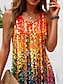 billiga Konst och design klänningar-Dam Mini klänning Solklänning A linjeklänning Linneklänning Off Shoulder Klänning Semester Ledigt Boho Fest Gata Helgdag Normal Nyans Grafisk Rand Ärmlös U-hals Orange Sommar