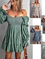 preiswerte Ausgefallene Kleider-Damen Minikleid Blumenkleid Boho-Kleid Druckkleid Westernkleid Klassisch Modern Outdoor Urlaub Ferien Normale Passform Blume Langarm Schulterfrei Blau Braun Grün Aprikose Sommer