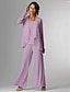 abordables Costumes-pantalons pour maman-Pantalon 3 pièces mère de la mariée invitée de mariage formelle élégante grande taille enroulée longueur sol en chiffon sans manches avec dentelle taille sur mesure gratuite