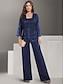 billiga Under 129,99 USD-Byxdress Brudmödraklänning Bröllopsgäst Elegant Fyrkantig Halsringning Golvlängd Polyester Spets Lång ärm med Enfärgad