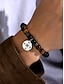cheap Men's Jewelry-Men's Tiger Eye and Black Matte Beaded Bracelet with Compass Charm – Natural Stone Stretch Bracelet for Travel, Adventure, Birthday or Graduation Gift