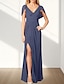 economico Abiti da sposa-Abiti da invitata di matrimonio in A-Line abito elegante invitata di matrimonio lunghezza fino al pavimento senza maniche scollo a V in chiffon retro a cowl con pieghe fessura
