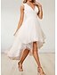 abordables Petits robes blanches-Petite robe blanche d&#039;engagement Robes de douche nuptiale Robes de mariage A-Ligne Col en V Sans manches Asymétrique Satin Robes de mariée avec plis Drapés