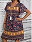 billige Boho-kjoler-Dame Mini kjole Uformell kjole Floral kjole Sommerkjole Boho-kjole Mote Moderne Daglig Strand Helg Normal Blomstret Kortermet V-hals Svart Hvit Marineblå Blå Sommer