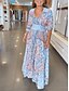 abordables Vestidos Boho-Mujer Vestido maxi Vestido de una línea Casual Boho Exterior Noche Ajuste regular Floral Graphic Manga 3/4 Escote en Pico Amarillo Rosa Azul cielo Verde Trébol Verano